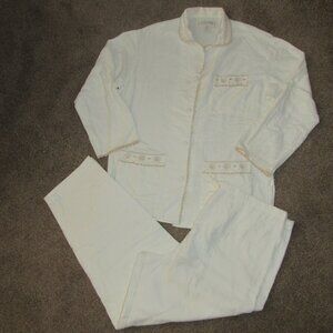 Vintage Victoria's Secret Country Ivory Flannel Embroidered Cottage Pajama Set M